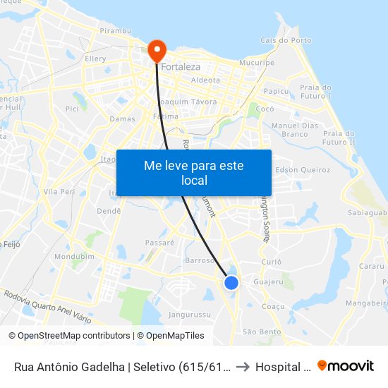 Rua Antônio Gadelha | Seletivo (615/616/617/618/626/634/640/641/644/656/657/663/676/686/690/696/697) - Messejana to Hospital Geral Doutor César Cals map