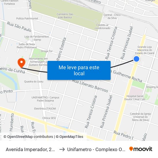 Avenida Imperador, 262 - Centro to Unifametro - Complexo Odontológico map