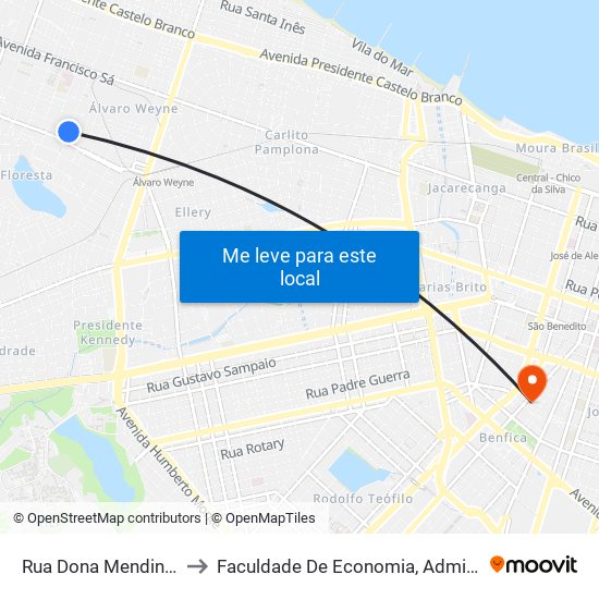 Rua Dona Mendinha, 1562 - Álvaro Weyne to Faculdade De Economia, Administração, Atuária, Contabilidade Da Ufc map