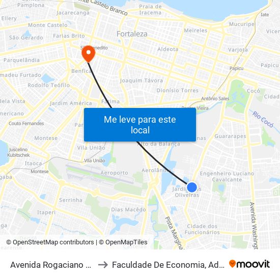 Avenida Rogaciano Leite, 2573 - Jardim Da Oliveiras to Faculdade De Economia, Administração, Atuária, Contabilidade Da Ufc map
