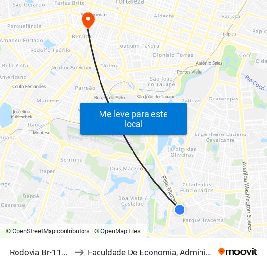 Rodovia Br-116, 1394 - Cajazeiras to Faculdade De Economia, Administração, Atuária, Contabilidade Da Ufc map