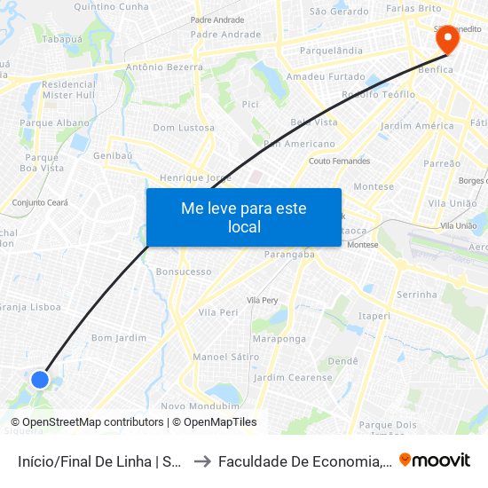 Início/Final De Linha | Seletivo (367/368/388) - Conjunto Tatumandé to Faculdade De Economia, Administração, Atuária, Contabilidade Da Ufc map