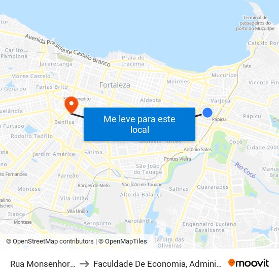 Rua Monsenhor Catão, Sn - Aldeota to Faculdade De Economia, Administração, Atuária, Contabilidade Da Ufc map