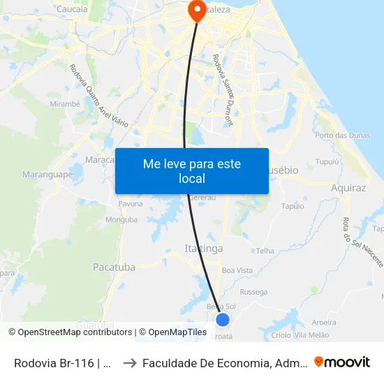 Rodovia Br-116 | Cervejaria Ambev - Aquiraz to Faculdade De Economia, Administração, Atuária, Contabilidade Da Ufc map