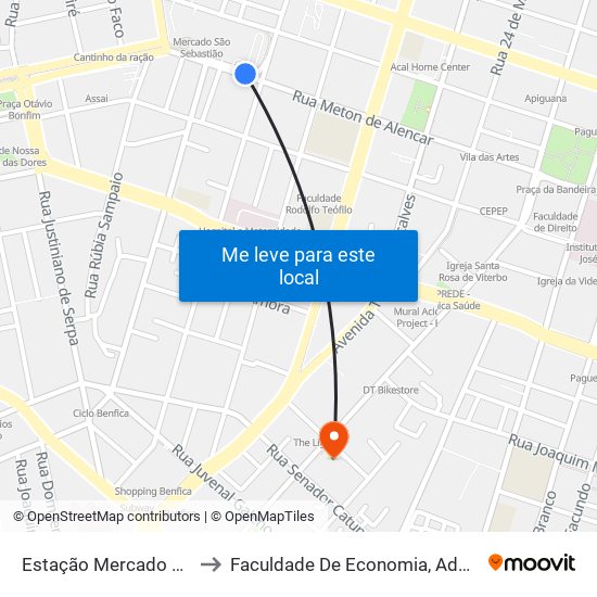 Estação Mercado São Sebastião (Brt Fortaleza) to Faculdade De Economia, Administração, Atuária, Contabilidade Da Ufc map