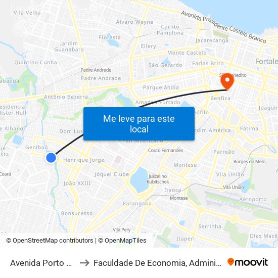 Avenida Porto Velho, 119 - Genibaú to Faculdade De Economia, Administração, Atuária, Contabilidade Da Ufc map