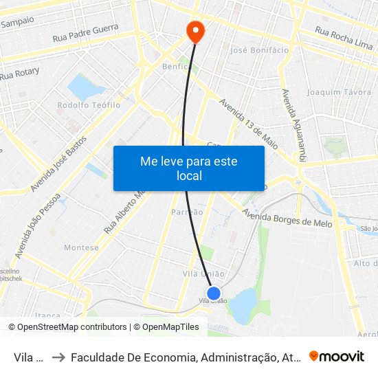 Vila União to Faculdade De Economia, Administração, Atuária, Contabilidade Da Ufc map