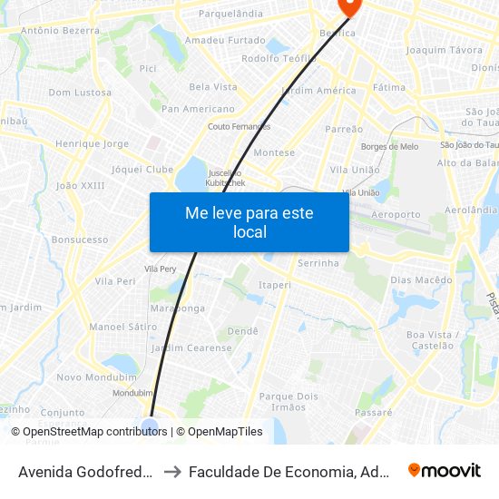 Avenida Godofredo Maciel, 4561 - Mondubim to Faculdade De Economia, Administração, Atuária, Contabilidade Da Ufc map