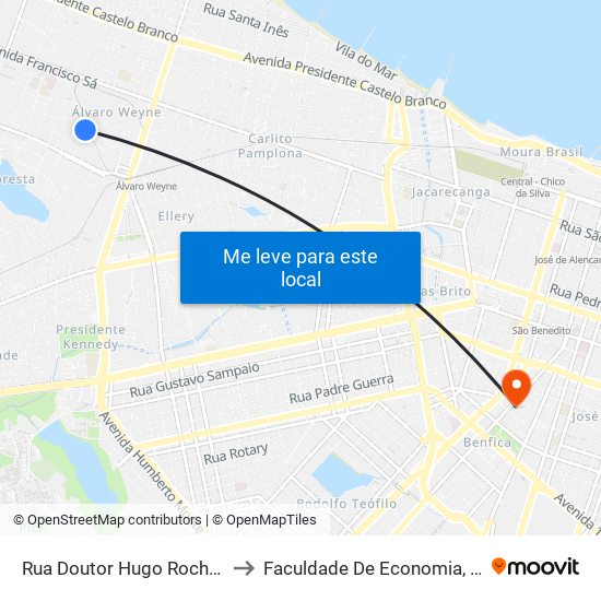 Rua Doutor Hugo Rocha | Eemti Waldemar Falcão - Álvaro Weyne to Faculdade De Economia, Administração, Atuária, Contabilidade Da Ufc map