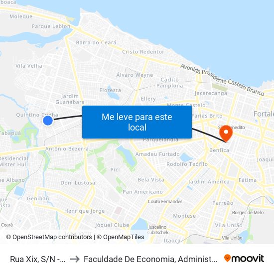 Rua Xix, S/N - Quintino Cunha to Faculdade De Economia, Administração, Atuária, Contabilidade Da Ufc map