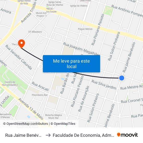 Rua Jaime Benévolo, 1029 - José Bonifácio to Faculdade De Economia, Administração, Atuária, Contabilidade Da Ufc map