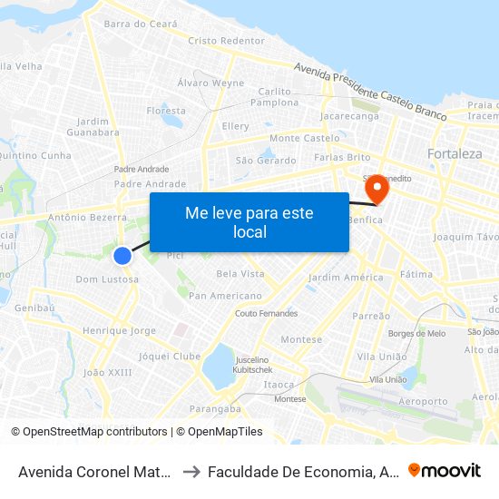 Avenida Coronel Matos Dourado | Eeep Julia Giffoni - Pici to Faculdade De Economia, Administração, Atuária, Contabilidade Da Ufc map