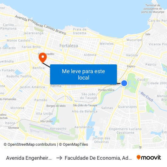 Avenida Engenheiro Santana Júnior, 3700 - Cocó to Faculdade De Economia, Administração, Atuária, Contabilidade Da Ufc map