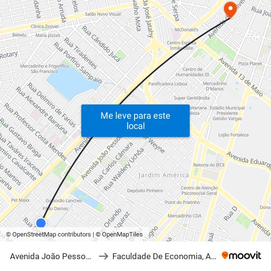 Avenida João Pessoa | Cometa Supermercados - Damas to Faculdade De Economia, Administração, Atuária, Contabilidade Da Ufc map