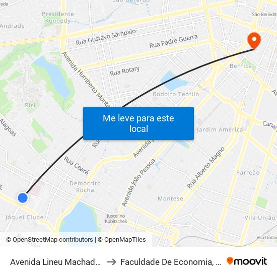 Avenida Lineu Machado | North Shopping Jóquei - Jóquei Clube to Faculdade De Economia, Administração, Atuária, Contabilidade Da Ufc map