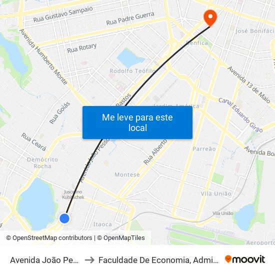 Avenida João Pessoa, 7025 - Parangaba to Faculdade De Economia, Administração, Atuária, Contabilidade Da Ufc map