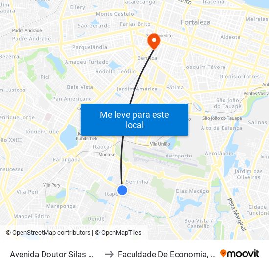 Avenida Doutor Silas Munguba | Seletivo (Sentido Norte) - Itaperi to Faculdade De Economia, Administração, Atuária, Contabilidade Da Ufc map