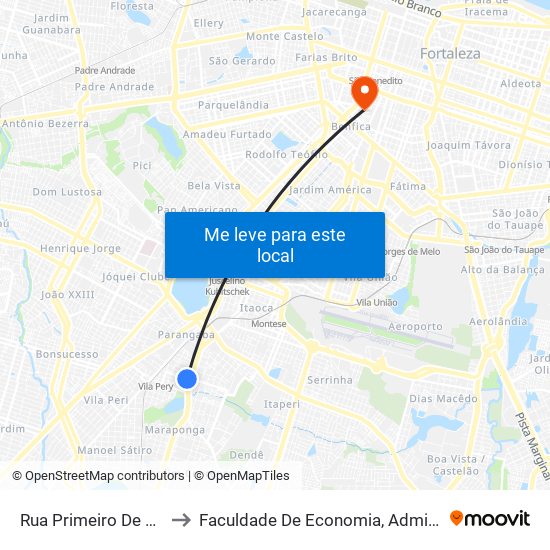 Rua Primeiro De Janeiro, 900 - Parangaba to Faculdade De Economia, Administração, Atuária, Contabilidade Da Ufc map