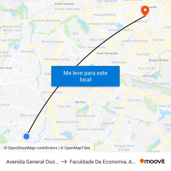 Avenida General Osório De Paiva, 5441 - Canindezinho to Faculdade De Economia, Administração, Atuária, Contabilidade Da Ufc map