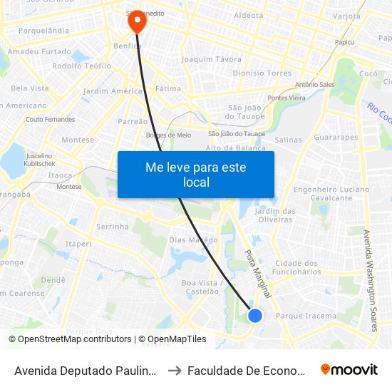 Avenida Deputado Paulino Rocha | Condomínio Morada Dos Bosques - Cajazeiras to Faculdade De Economia, Administração, Atuária, Contabilidade Da Ufc map