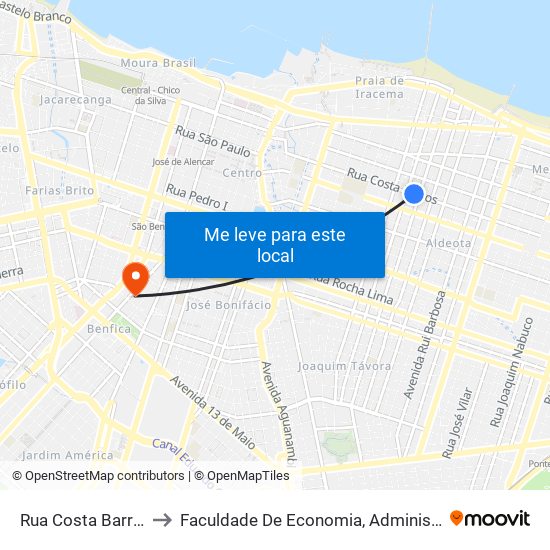 Rua Costa Barros, 1227 - Aldeota to Faculdade De Economia, Administração, Atuária, Contabilidade Da Ufc map