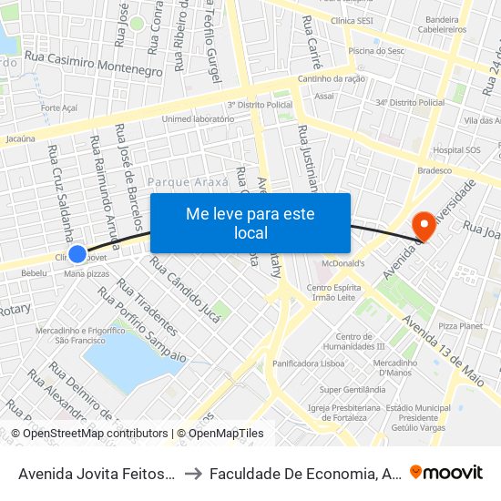 Avenida Jovita Feitosa | Praça Ari De Sá - Amadeu Furtado to Faculdade De Economia, Administração, Atuária, Contabilidade Da Ufc map