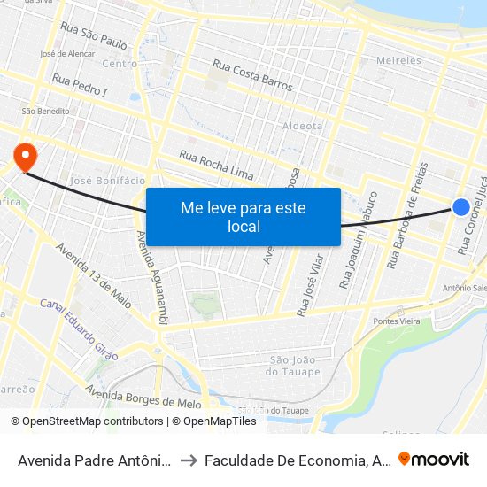 Avenida Padre Antônio Tomás | Hospital Aldeota - Aldeota to Faculdade De Economia, Administração, Atuária, Contabilidade Da Ufc map