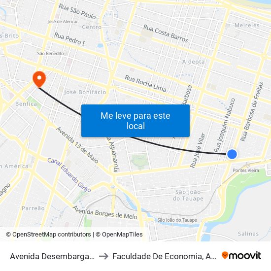 Avenida Desembargador Moreira, 2800 - Dionísio Torres to Faculdade De Economia, Administração, Atuária, Contabilidade Da Ufc map