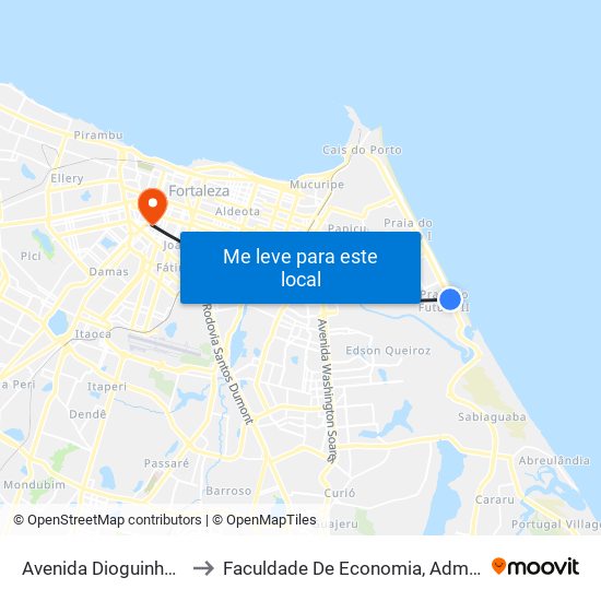 Avenida Dioguinho, 3635 - Praia Do Futuro II to Faculdade De Economia, Administração, Atuária, Contabilidade Da Ufc map