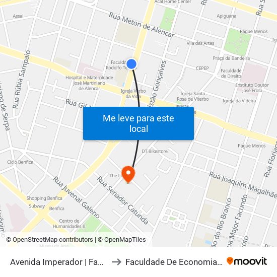 Avenida Imperador | Faculdade Rodolfo Teófilo (Seletivo) - Farias Brito to Faculdade De Economia, Administração, Atuária, Contabilidade Da Ufc map