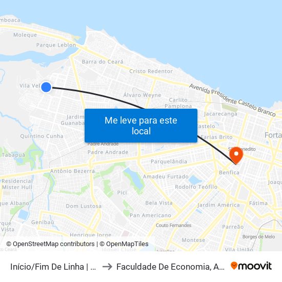 Início/Fim De Linha | Seletivo (114/211/221) - Vila Velha to Faculdade De Economia, Administração, Atuária, Contabilidade Da Ufc map