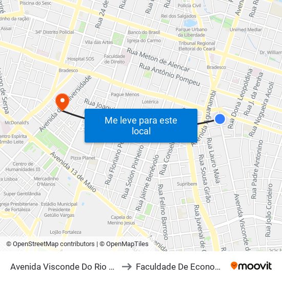 Avenida Visconde Do Rio Branco | Uninassau (Campus Dorotéias) - Joaquim Távora to Faculdade De Economia, Administração, Atuária, Contabilidade Da Ufc map