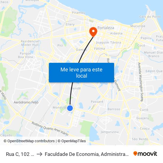 Rua C, 102 - Mondubim to Faculdade De Economia, Administração, Atuária, Contabilidade Da Ufc map