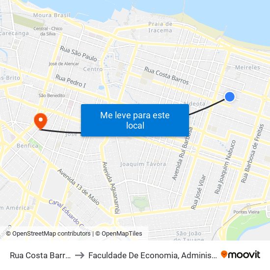 Rua Costa Barros, 2215 - Aldeota to Faculdade De Economia, Administração, Atuária, Contabilidade Da Ufc map