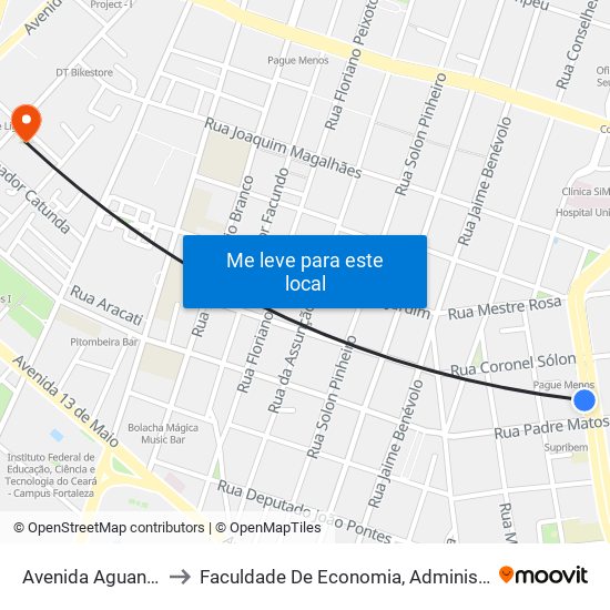 Avenida Aguanambi, S/N - Fátima to Faculdade De Economia, Administração, Atuária, Contabilidade Da Ufc map