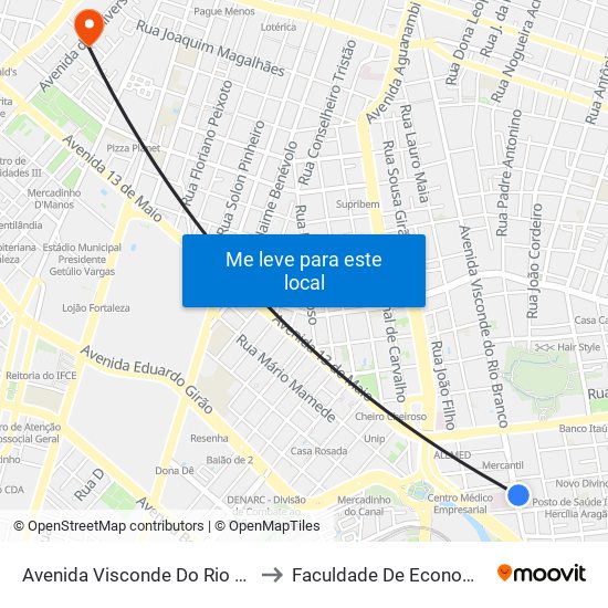 Avenida Visconde Do Rio Branco | Hospital Regional Unimed - São João Do Tauape to Faculdade De Economia, Administração, Atuária, Contabilidade Da Ufc map