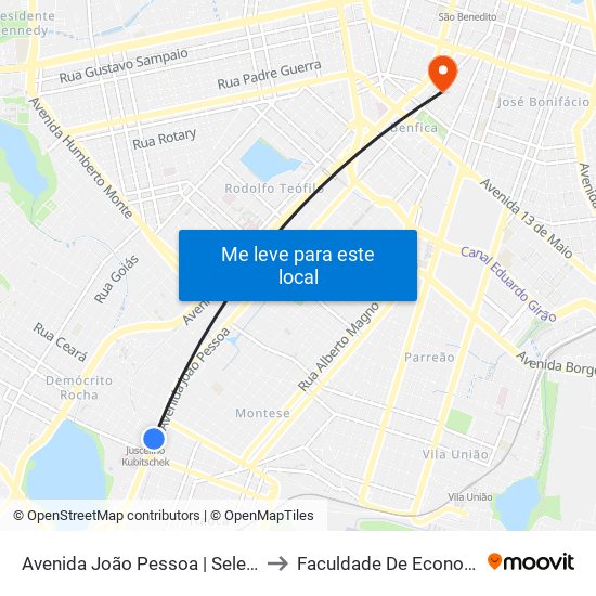 Avenida João Pessoa | Seletivo (029/030/038/048/070/077/360/390) - Demócrito Rocha to Faculdade De Economia, Administração, Atuária, Contabilidade Da Ufc map