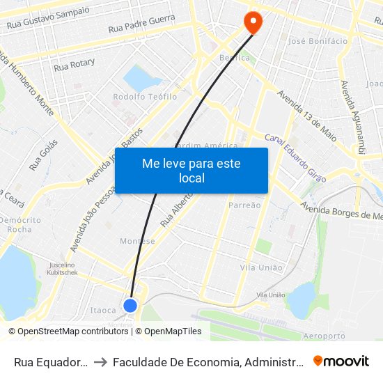 Rua Equador, 371a - Itaóca to Faculdade De Economia, Administração, Atuária, Contabilidade Da Ufc map