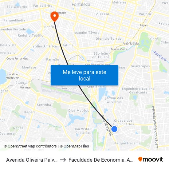 Avenida Oliveira Paiva, 225 - Cidade Dos Funcionários to Faculdade De Economia, Administração, Atuária, Contabilidade Da Ufc map