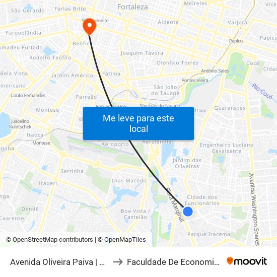 Avenida Oliveira Paiva | Mercadinhos São Luiz - Cidade Dos Funcionários to Faculdade De Economia, Administração, Atuária, Contabilidade Da Ufc map