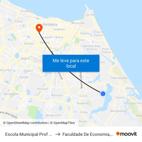 Escola Municipal Prof Fernanda Alencar Colares - Lagoa Redonda to Faculdade De Economia, Administração, Atuária, Contabilidade Da Ufc map