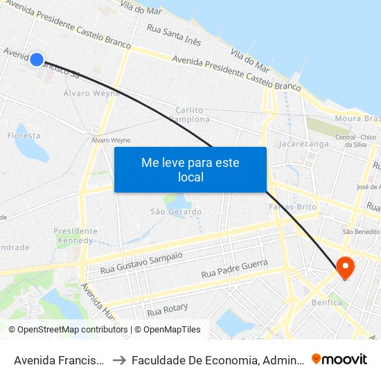 Avenida Francisco Sá, 5655 - Floresta to Faculdade De Economia, Administração, Atuária, Contabilidade Da Ufc map