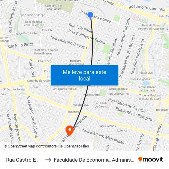 Rua Castro E Silva, 939 - Centro to Faculdade De Economia, Administração, Atuária, Contabilidade Da Ufc map