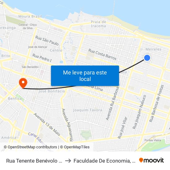 Rua Tenente Benévolo | Areninha Campo Do América - Meireles to Faculdade De Economia, Administração, Atuária, Contabilidade Da Ufc map