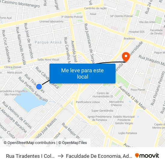 Rua Tiradentes I Colégio Manuelito - Rodolfo Teófilo to Faculdade De Economia, Administração, Atuária, Contabilidade Da Ufc map