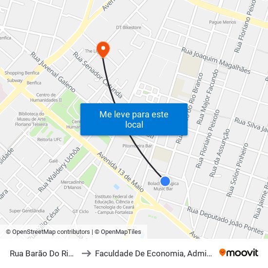 Rua Barão Do Rio Branco, 2920 - Fátima to Faculdade De Economia, Administração, Atuária, Contabilidade Da Ufc map