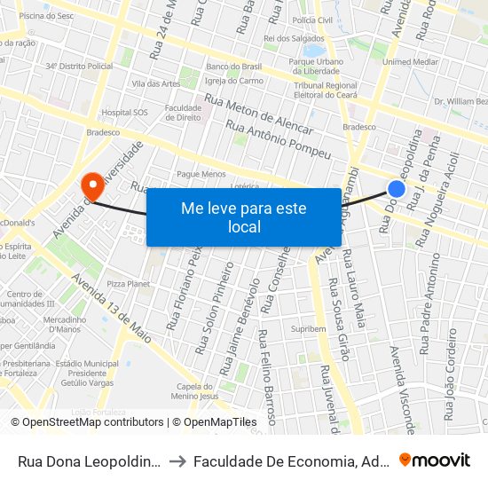 Rua Dona Leopoldina | Enel Ceará - Joaquim Távora to Faculdade De Economia, Administração, Atuária, Contabilidade Da Ufc map