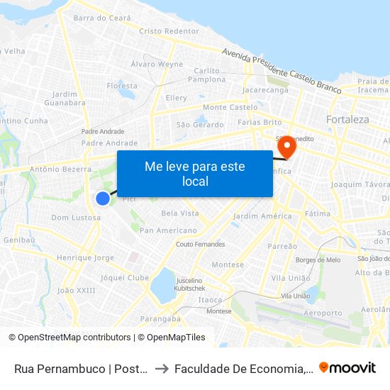 Rua Pernambuco | Posto De Saúde César Cals De Oliveira Filho - Pici to Faculdade De Economia, Administração, Atuária, Contabilidade Da Ufc map
