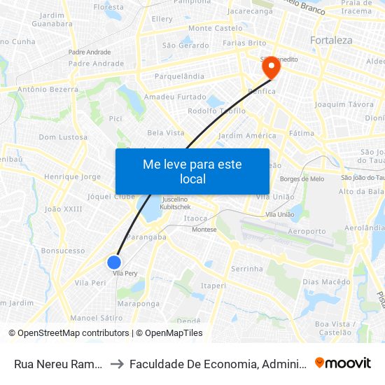 Rua Nereu Ramos, 924 - Parangaba to Faculdade De Economia, Administração, Atuária, Contabilidade Da Ufc map