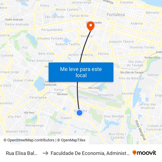 Rua Elisa Baldo, 380 - Serrinha to Faculdade De Economia, Administração, Atuária, Contabilidade Da Ufc map